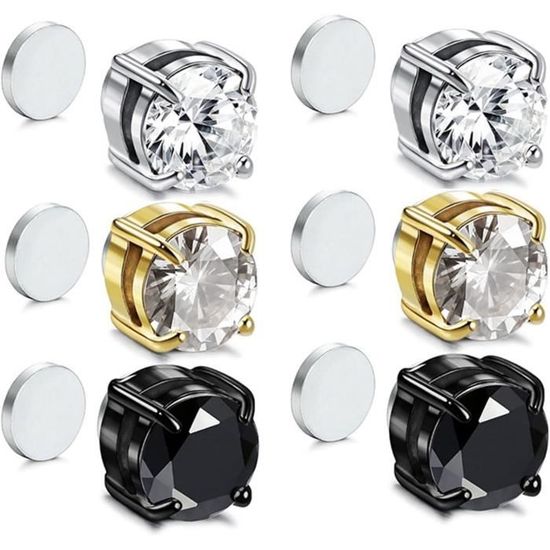 Zeayebsr 5 Paires Boucles D'Oreilles Magnétiques Acier Inoxydable 8mm - Homme Femme