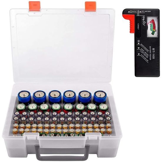 Boîte De Rangement Piles AA AAA 9V C D Avec Testeur BT-168 - Capacité 118 Piles (Piles Non Incluses)