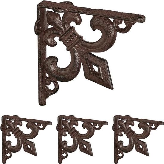 Relaxdays Équerre étagère Murale, Lot De 6, Ancien, Support En Fonte De Fer Ornements Baroques Marron 85661089