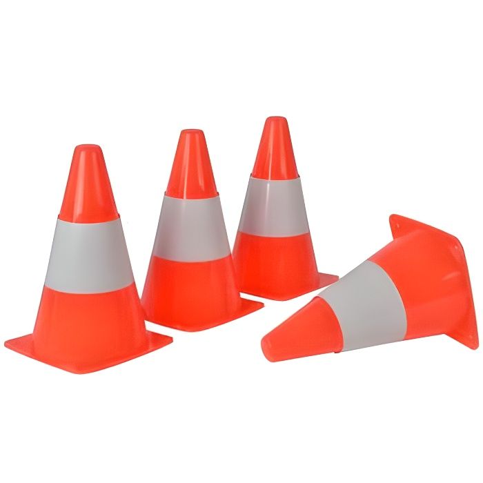 Set 4 cones de signalisation h 23 cm - Plastique, orange - Plots Delimitation, marquage - Terrain de Sport, Jeux