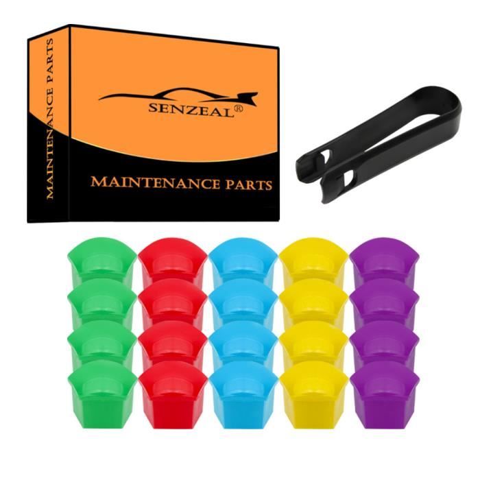 SENZEAL 20 X Coque Ecrou 19mm Roue Cache Boulon de Roue Anti Rouille pour Voiture avec Joint d'étanchéité - Multicolore