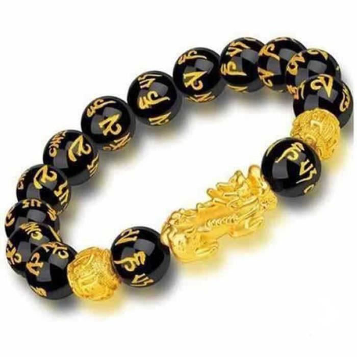 Bracelet de Perles Feng Shui Bracelet Chinois avec Sculpté à la Main Bracelet de Perle Amulette Noire pour Attirer la Richesse