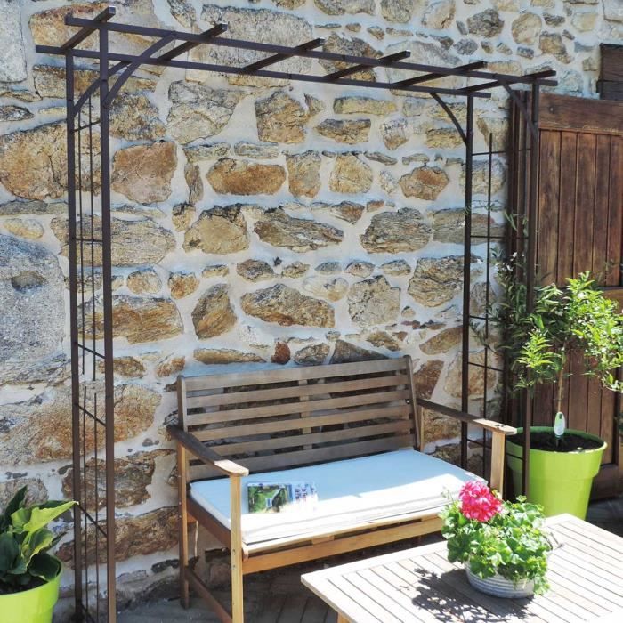 Kit arche de jardin pergola en fer vieilli tubes carrés grand modèle + 4 supports poteaux à enfoncer