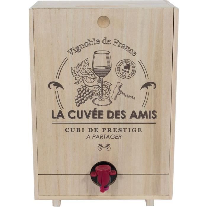 10ViN 39-1K-017 Distributeur Fontaine à boisson Cave Cache-cubis La cuvée des amis Bois Beige H31 x 16 x 22 cm