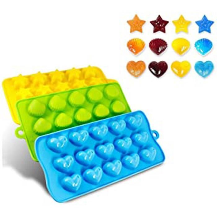 Ensemble de 3 Moules à Glaçons Plateaux - Moules en silicone formes Cœurs, Étoiles, Coquilles - Plateaux de Glace pour Gâteaux, Choc