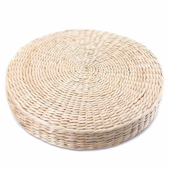 Japaness Style Coussin d'assise, Paille futon en tricot Pouf rond Tapis de sol pour le yoga méditation Jardin salle à ma