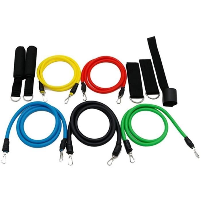 Ensemble de Bandes de résistance 11PCS Set,5 Bandes élastiques en Latex avec poignées,Crochet,Sac de Sangle dorteil,Fitness,pou A357