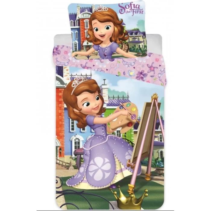 parure de lit princesse Sofia Disney 100% coton Housse de couette et taie d'oreiller petit lit