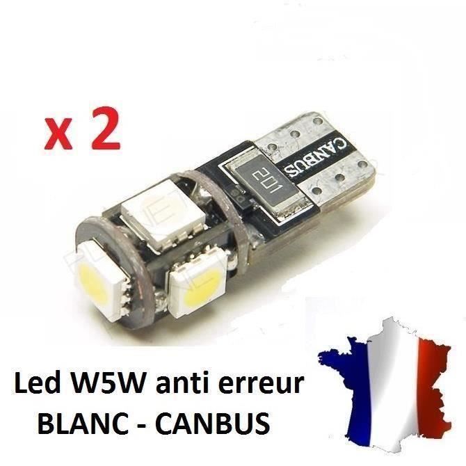 2 Veilleuses LED W5W T10 Canbus ANTI ERREUR ODB 6500k XENON 5 SMD voiture moto