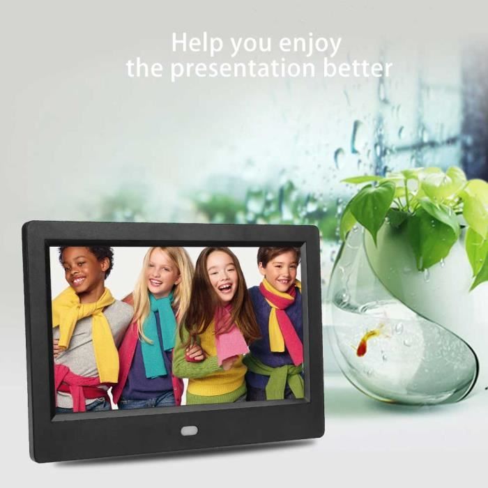 DBA Cadre photo à DEL, Cadre réveil avec cadre photo numérique à écran LCD HD 7 -, lecteur MP3 - 4 films (prise UE)