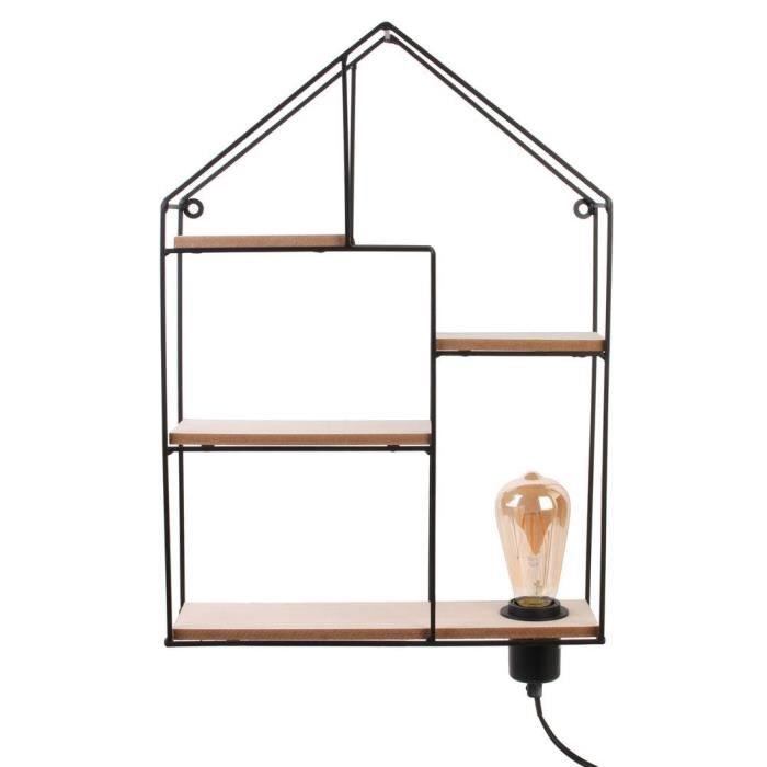 THE HOME DECO LIGHT Etagère déco lumineuse Maison en bois et metal - 50 cm