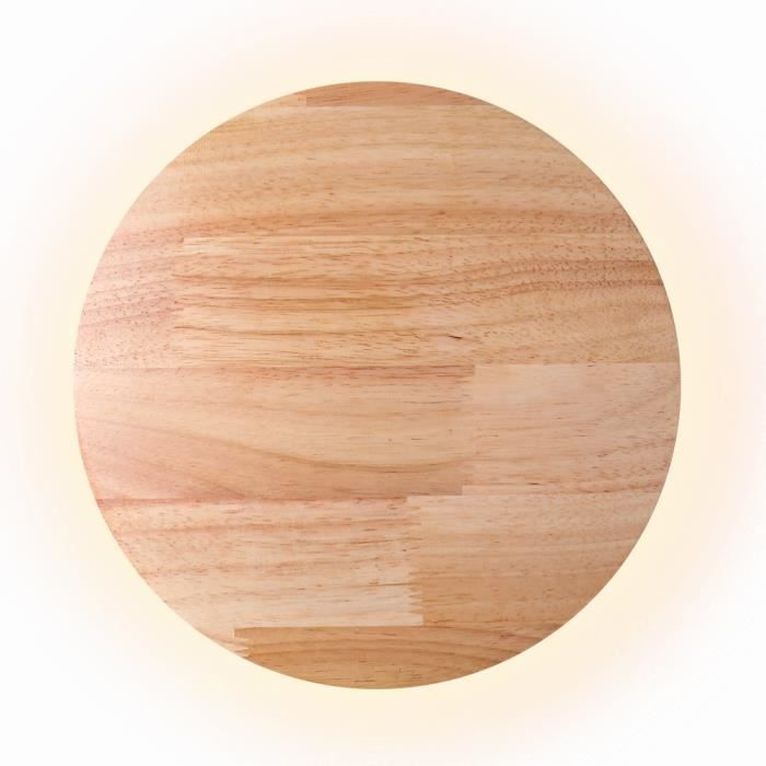 ELINKUME Applique Bois LED 12W Ronde Ø19 cm Blanc chaud Éclairage Murale intérieur Design Moderne pour chambre salon