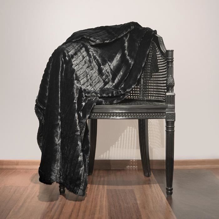 Plaid fausse fourrure Loup Noir 150 x 180 cm