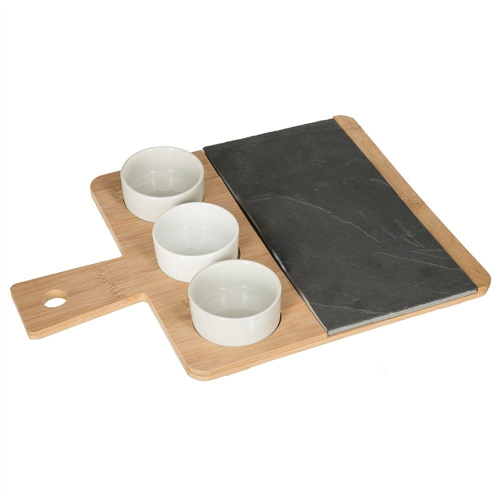 SERVICE APERITIF 4 PCS PLATEAU COUPELLE 35.5 X 26 CM ARDOISE BAMBOU