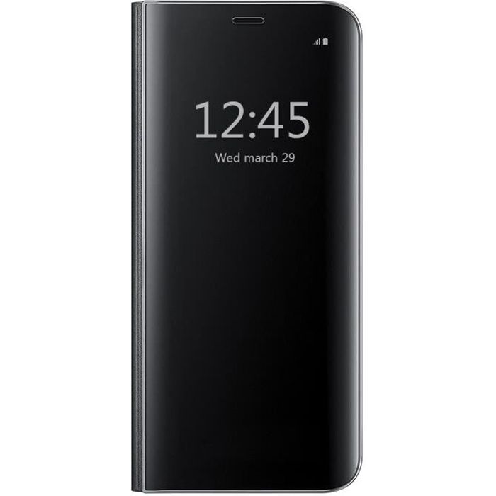 Clear View Housse Etui Samsung Galaxy S7 Edge ,Flip Folio Ultra-Mince Translucide Miroir Smart Cover - Noir