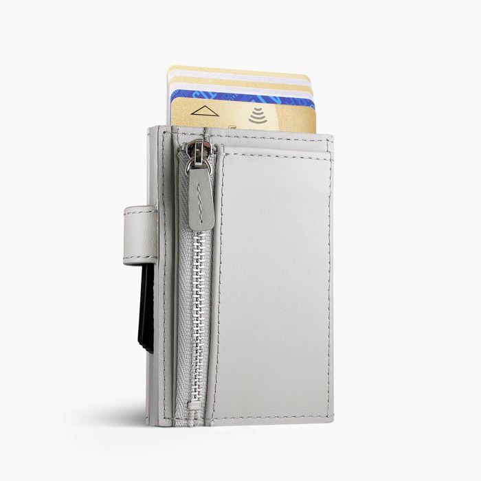 ÖGON DESIGN - CASCADE ZIPPER | Blaster - Portefeuille Beige en Aluminium et Cuir italien