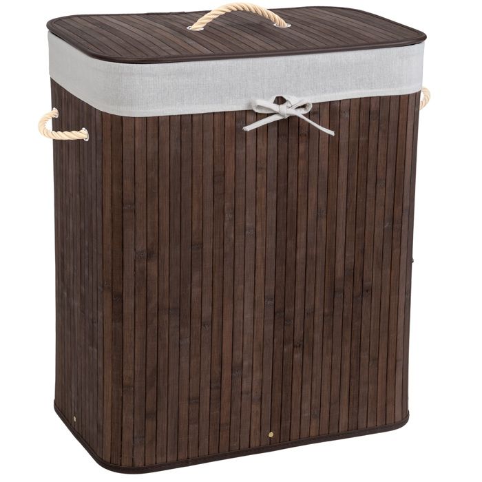 TECTAKE Panier à Linge 100 L en Bambou 53 cm x 33,5 cm x 63 cm Marron + Sac à Linge Sale