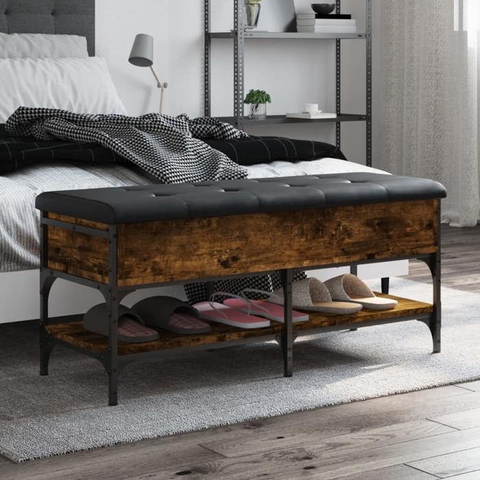 vidaXL Banc à Chaussures Banquette de Rangement avec Siège Meuble à Chaussures avec Coussin Moderne Chêne Fumé 102x42x45 835199