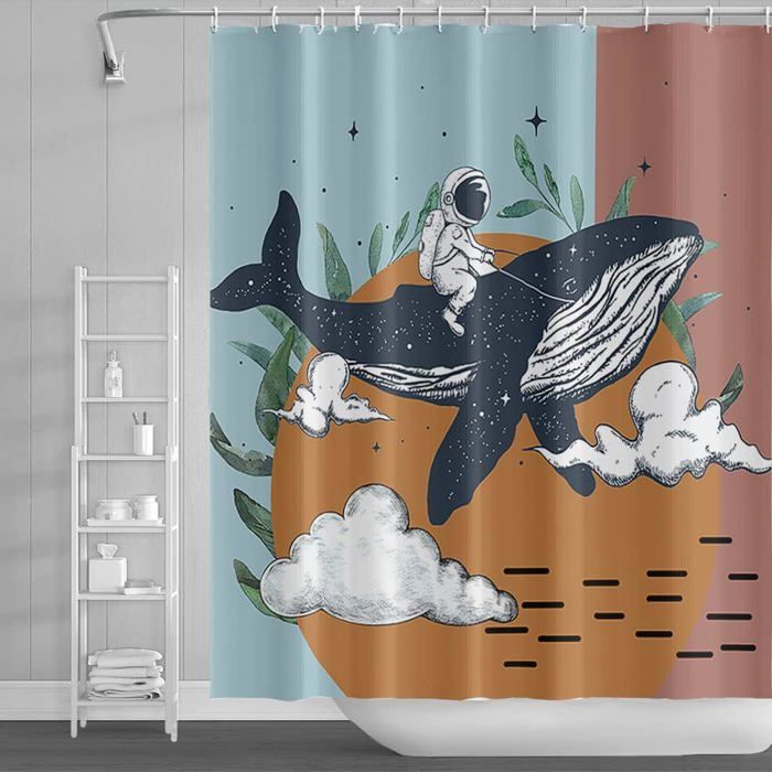 SDOTPMT 140x183cm Japonais Océan Vagues Rideau de Douche avec Thème Ukiyo-e - Mer, Bois Bateau, Mont Fuji pour Salle de Bains en Polyester avec Crochets