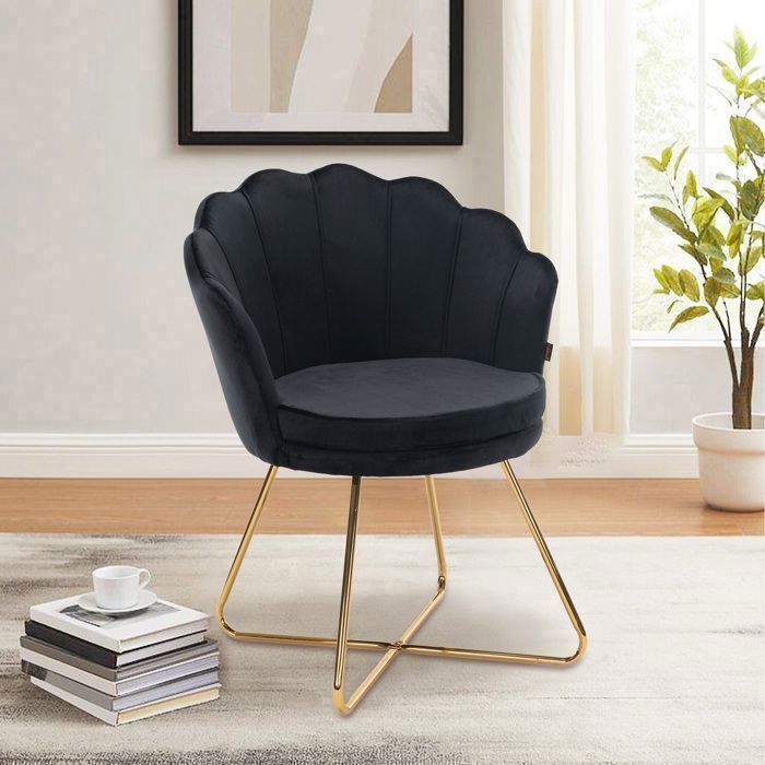 Chaise de Salon Élégante en Velours Design Raffiné avec Pieds Croisés Dorés Idéale pour Chambre et CoiffeuseNoir