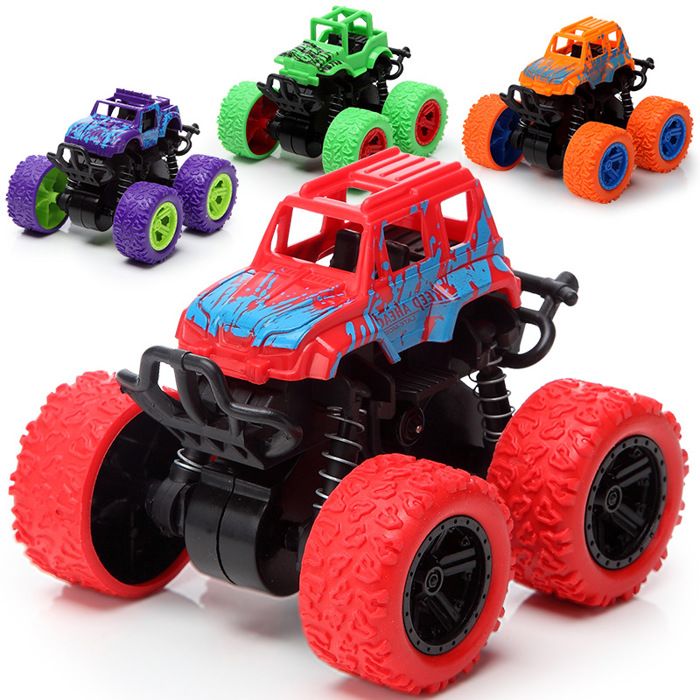 Lot de 4 voitures jouets pour enfants véhicules tout-terrain à quatre roues motrices et effets de cascade