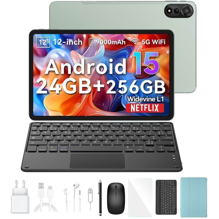Blackview MEGA2 Tablette Tactile 11.97 Android 15 2.4G+5G Wifi RAM 24 Go ROM 256 Go/SD 2 To 9000mAh Tablette PC Dual Sim – Vert