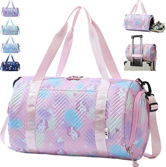 RHCPFOVR Sac De Sport Licorne Pour Fille - Sac De Voyage De Nuit Pour Gym, Sport, Danse Avec Compartiment à Chaussures Et Poche Pour Humidité, Rose Galaxie 1, Galaxy Rose 1