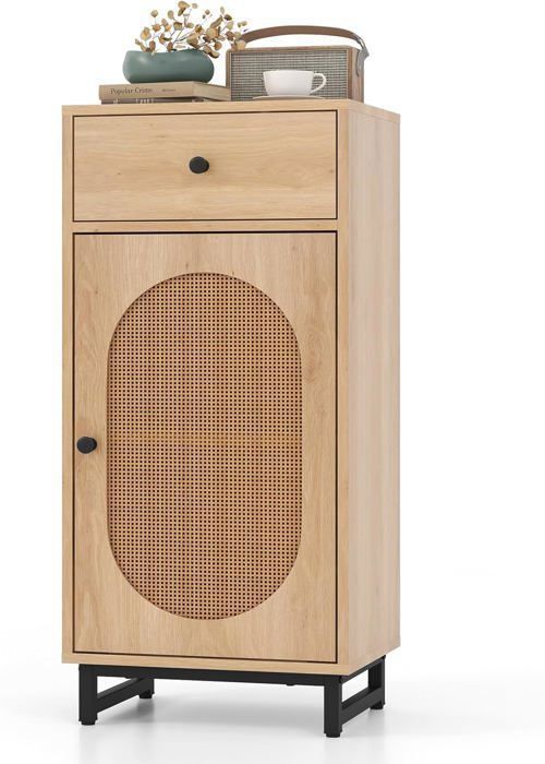COSTWAY Commode de Chambre en Rotin PE Support en Métal Patins Réglables pour Salon Chambre Entrée 40 x 30 x 91 cm COSTWAY Commode de Chambre en Rotin PE Support en Métal Patins Réglables pour Salon Chambre Entrée 40 x 30 x 91 cm