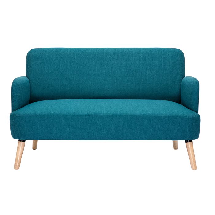 Miliboo - Canapé scandinave 2 places en tissu bleu canard et bois clair ISKO