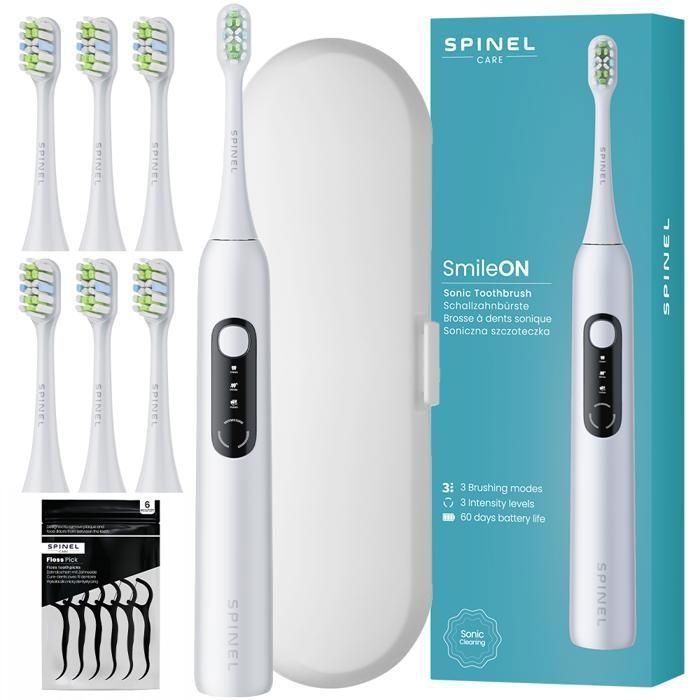 Têtes De Rechange Pour Brosse à Dents Sonique Spinel Care - Lot De 2, Poils Souples, Blanc, EAN 5905701115341