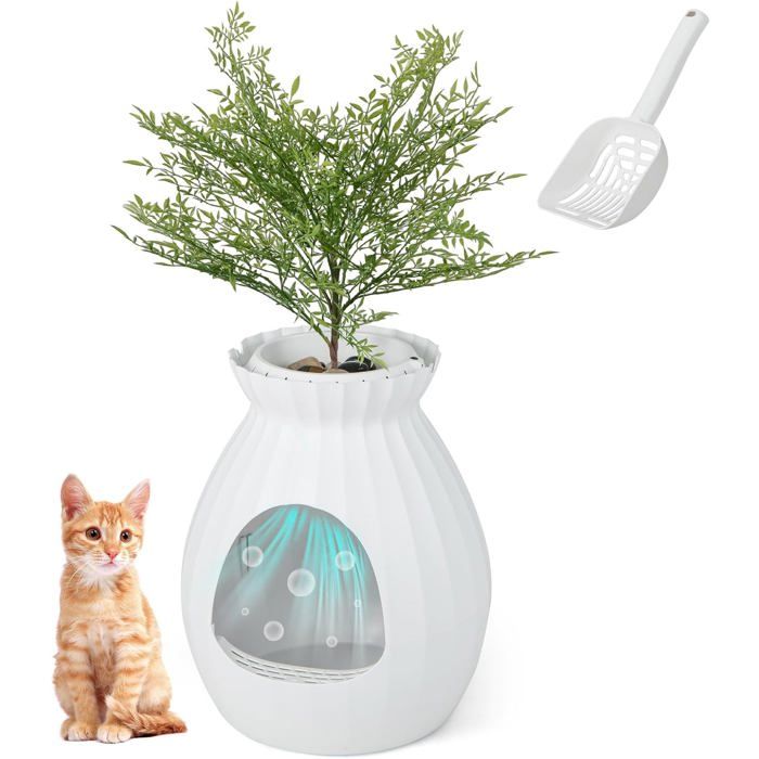 Comparer les prix de GOPLUS Bac à litière pour chat avec contrôle intelligent des odeurs, meuble à litière pour chat caché avec fausse plante, Blanc