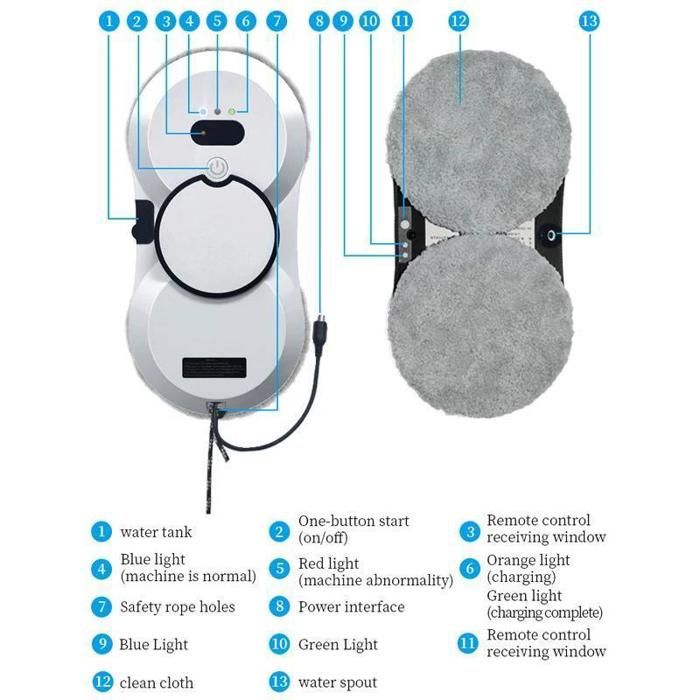 Robot laveur de vitres 5600PA super aspiration pulvérisation électrique avec télécommande 3 modes de nettoyage blanc