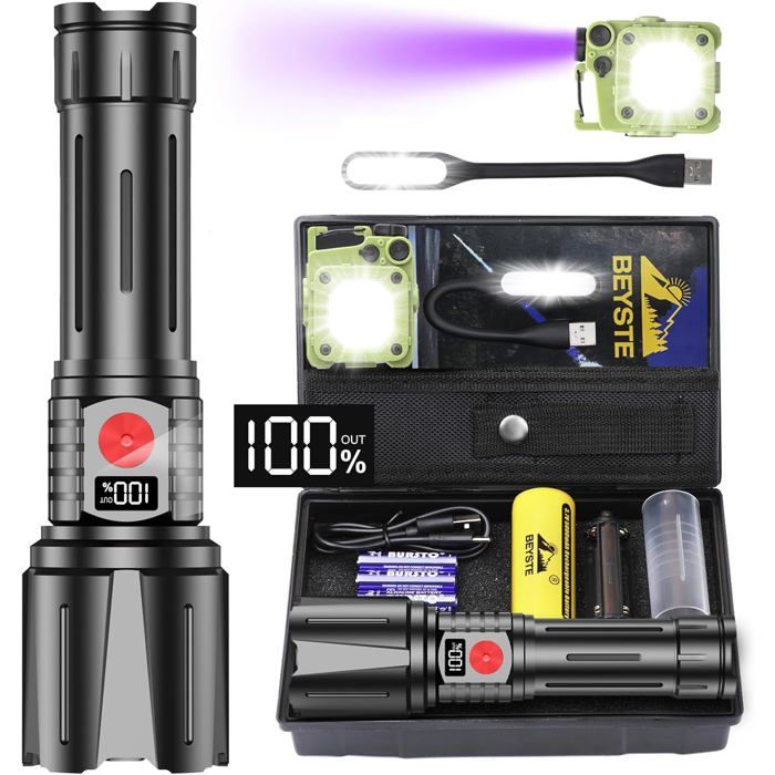 Lampe Torche LED Ultra Puissante 500000 Lumens - Lampe De Poche Rechargeable USB, 5 Modes, Tactique Militaire Pour Camping Et Urgences