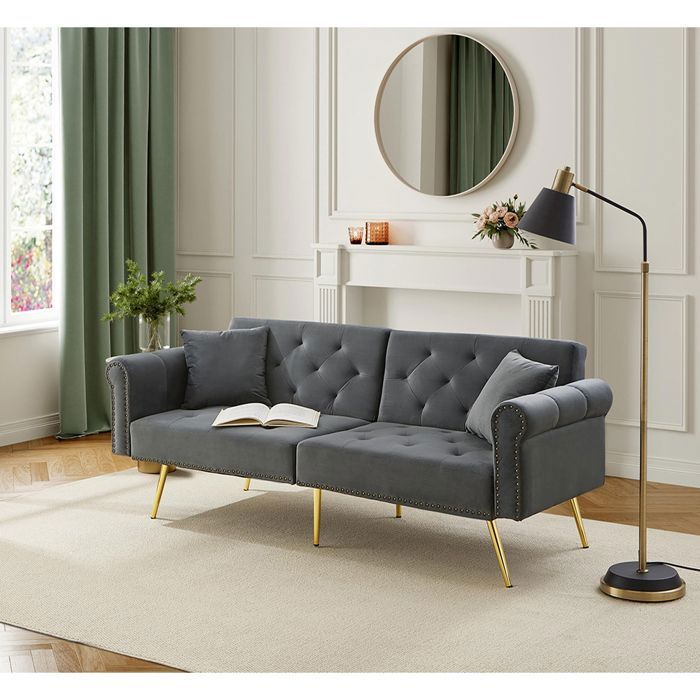 Canapé Convertible 2 places Velours dossier réglable en 3 positions Canapé élégant avec fonction couchage Gris Canapé Convertible 2 places Velours dossier réglable en 3 positions Canapé élégant avec fonction couchage Gris