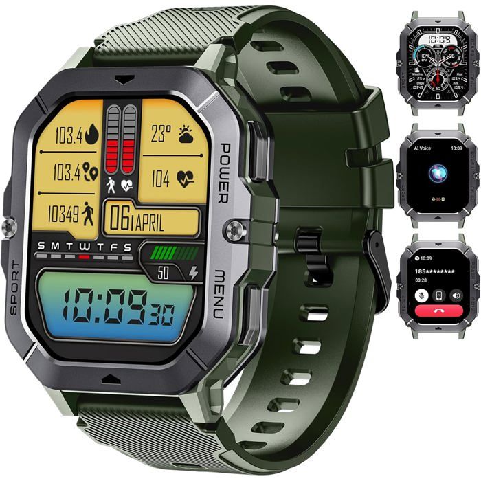 Bt101 Montre Connectée Homme 2.02 Montre Connectée Tendance Avec Appel Bluetooth Smartwatch 5Atm Étanche 24/7 Moniteur De Fréque
