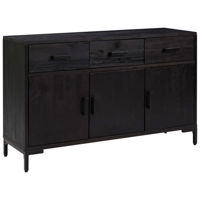 RabaisBuffet - CLARENCE - Commode/Buffet de cuisine Noir 110x35x70 cm - Bois de pin massif NEU4351
