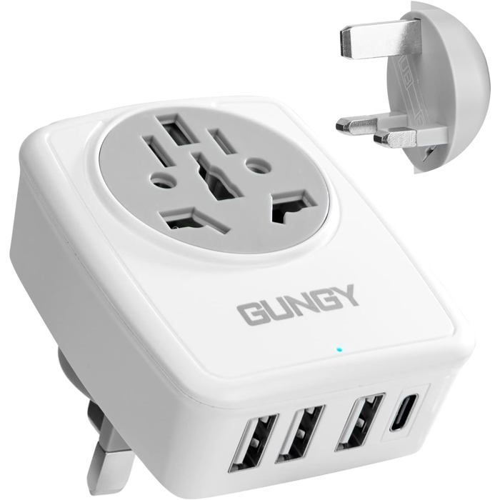 Adaptateur Prise UK Type G – 2 USB + 2 USB-C + 1 Prise – Voyage Angleterre, Irlande, Dubaï, Qatar – Clomnpe