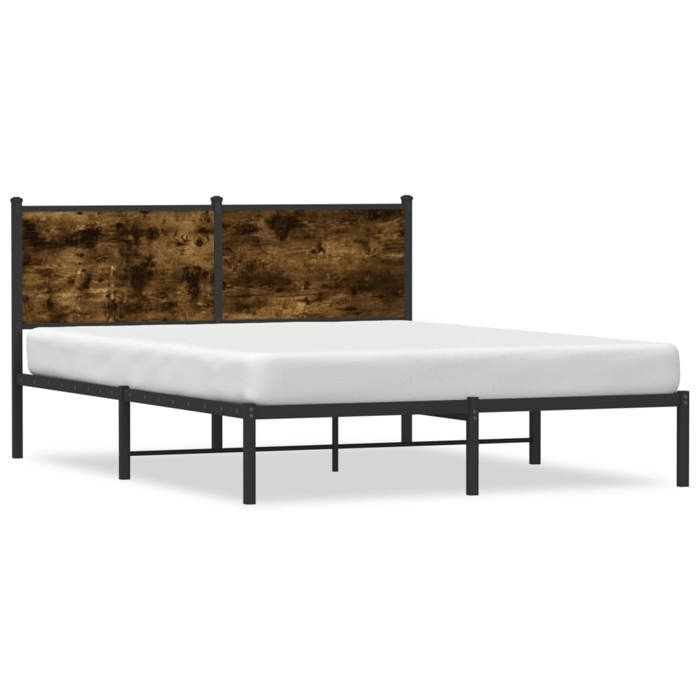 Lit Double Adulte - KENNETH - Structure de lit métal - 2 Personnes - sans matelas - chêne fumé 140x200 cm - LL6477