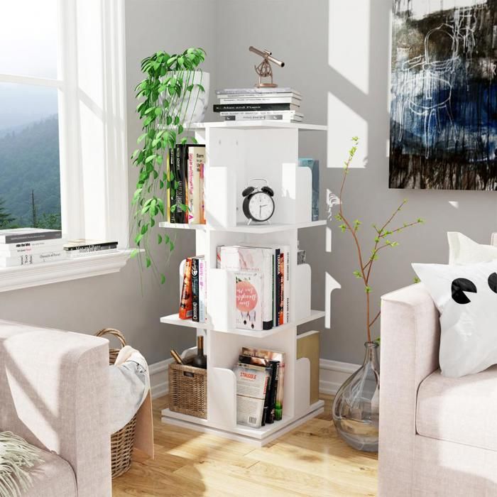 MIPAN. Bibliothèque rotative à 360 degrés - Étagère Pivotante à 3 Niveaux - Pour Chambre denfants - Blanc -40x40x98cm