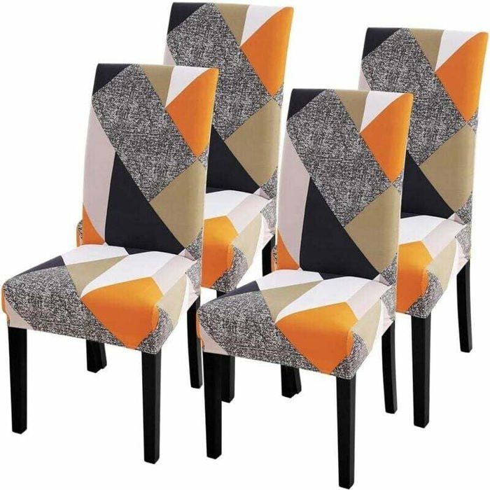 Housse chaise extensible imprimée lavable (jaune 4 pièces) Label