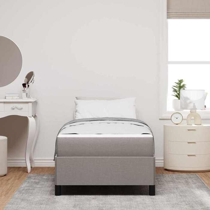 Lit à ressorts - UU - 90x190 cm - Taupe - Tissu - Cadre en bois dingénierie - Matelas inclus - Ressorts ensachés