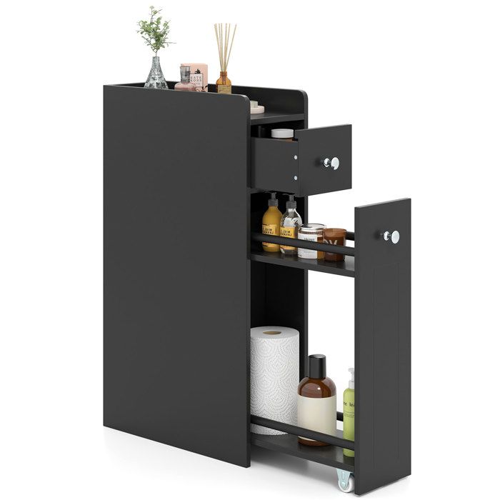 GIANTEX Armoire de Salle de Bain Étroit 40x18x70 cm 3 Roulettes 2 Tiroirs Meuble de Rangement Moderne pour Salon Cuisine Noir GIANTEX Armoire de Salle de Bain Étroit 40x18x70 cm 3 Roulettes 2 Tiroirs Meuble de Rangement Moderne pour Salon Cuisine Noir