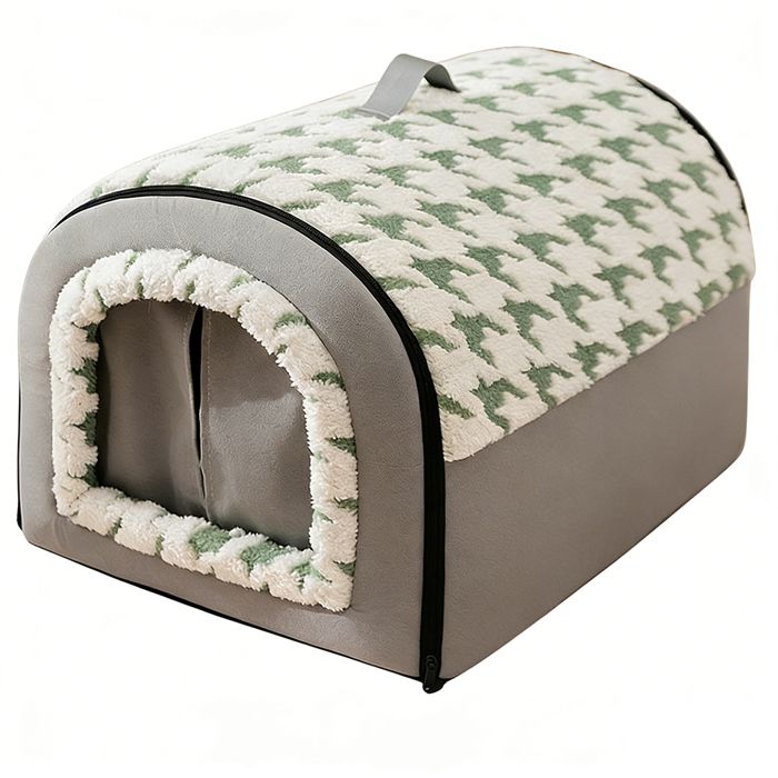 Niche pour Chien Fermée et Chaude XXL:75x50x50cm Maison Arrondie Type Igloo Panier Chien/Chat Déhoussable Confort 4 Saisons Vert
