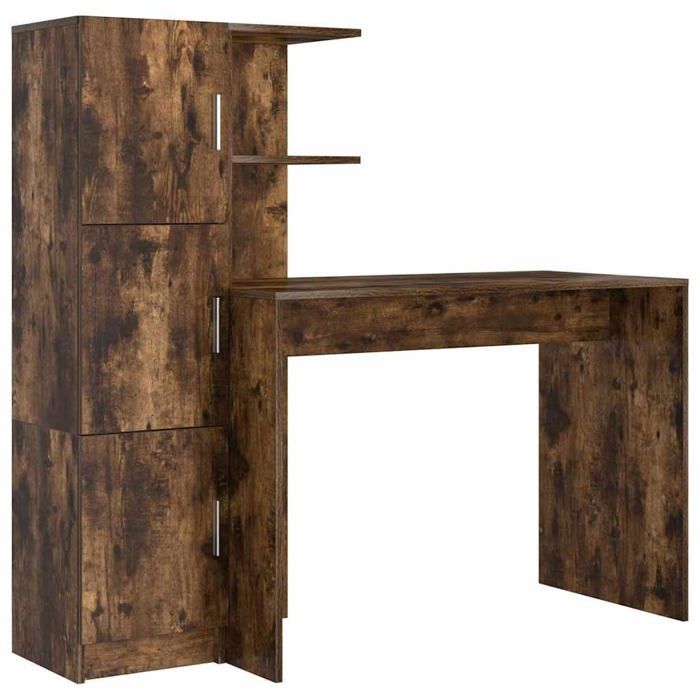 Bureau avec rangement - vidaXL - Chêne fumé - 102x50x124 cm - Bois dingénierie - 6 étagères - 2 portes - Design moderne