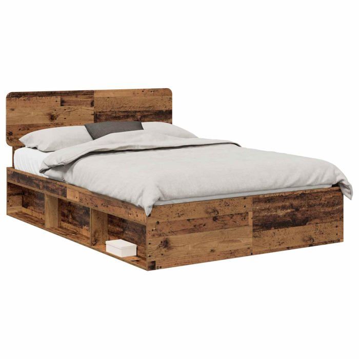 Cadre de lit en bois ancien - vidaXL - 140x190 cm - Pin massif - Bois dingénierie - 196x143x90 cm - Bois recyclé
