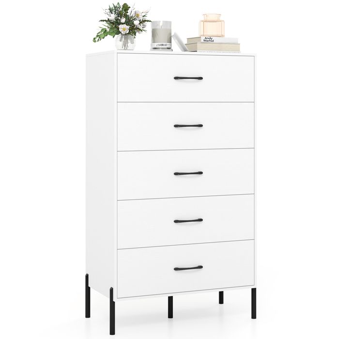 COSTWAY Armoire Rangement avec 5 Tiroirs Pieds et Poignées en Métal Kits Anti-Basculement pour Placard Chambre Salon Couloir COSTWAY Armoire Rangement avec 5 Tiroirs Pieds et Poignées en Métal Kits Anti-Basculement pour Placard Chambre Salon Couloir