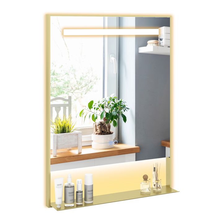 COSTWAY Miroir LED Salle de Bain 80 x 60 cm avec Étagère 3 Couleurs de Lumière Luminosité Ajustable pour Chambre Entrée