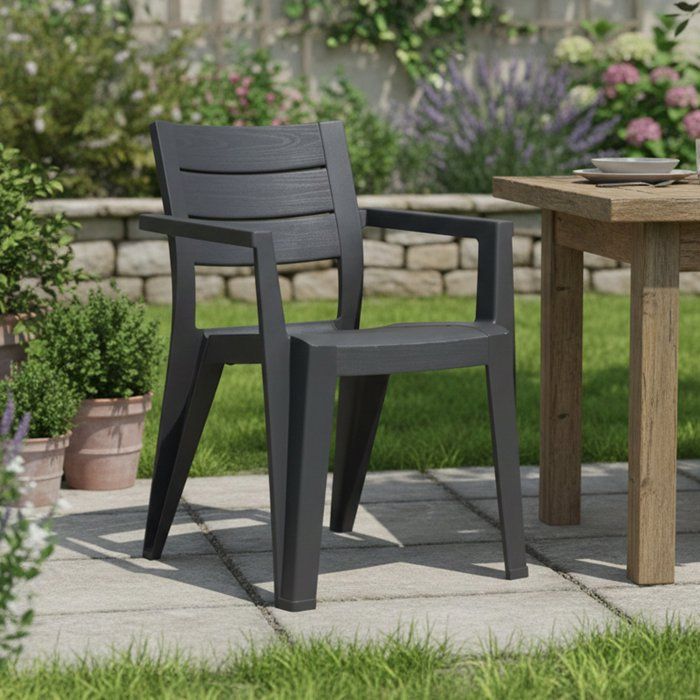 Chaise dextérieur Courtenay Dmora plastique Noir Anthracite Chaise dextérieur Courtenay Dmora plastique Noir Anthracite