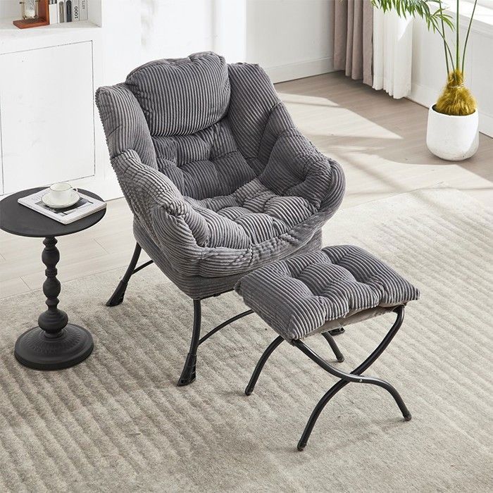 Fauteuil lounge avec repose-pieds fauteuil de lecture moderne avec accoudoirs et poche latérale compact gris