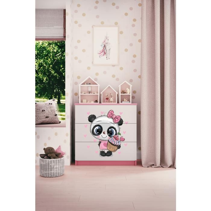 Commode enfant Panda rose avec tiroirs - Babydreams pratique et élégante